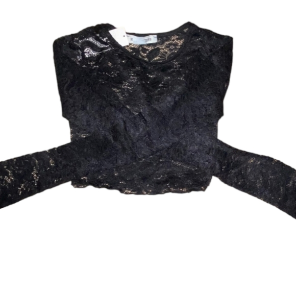 NWT Urban Outfitters Danica Lace Sheer Long Sleeve Top in Black - Picture 6 of 7